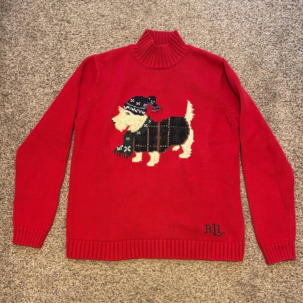 Ralph Lauren Vintage Red Turtleneck Sweater with Scottie Dog